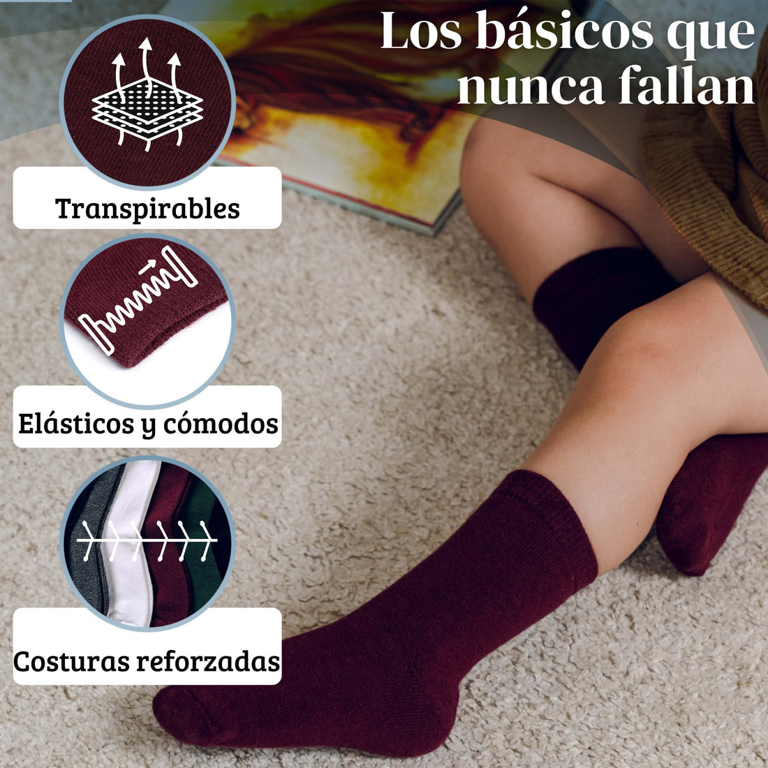 School Socks by Bisoo - 5 Pairs | Cotton | Uniform Fit | Breathable & Durable