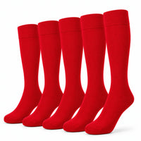 Calcetines escolares altos hasta la rodilla Bisoo rojos, pack de 5 pares