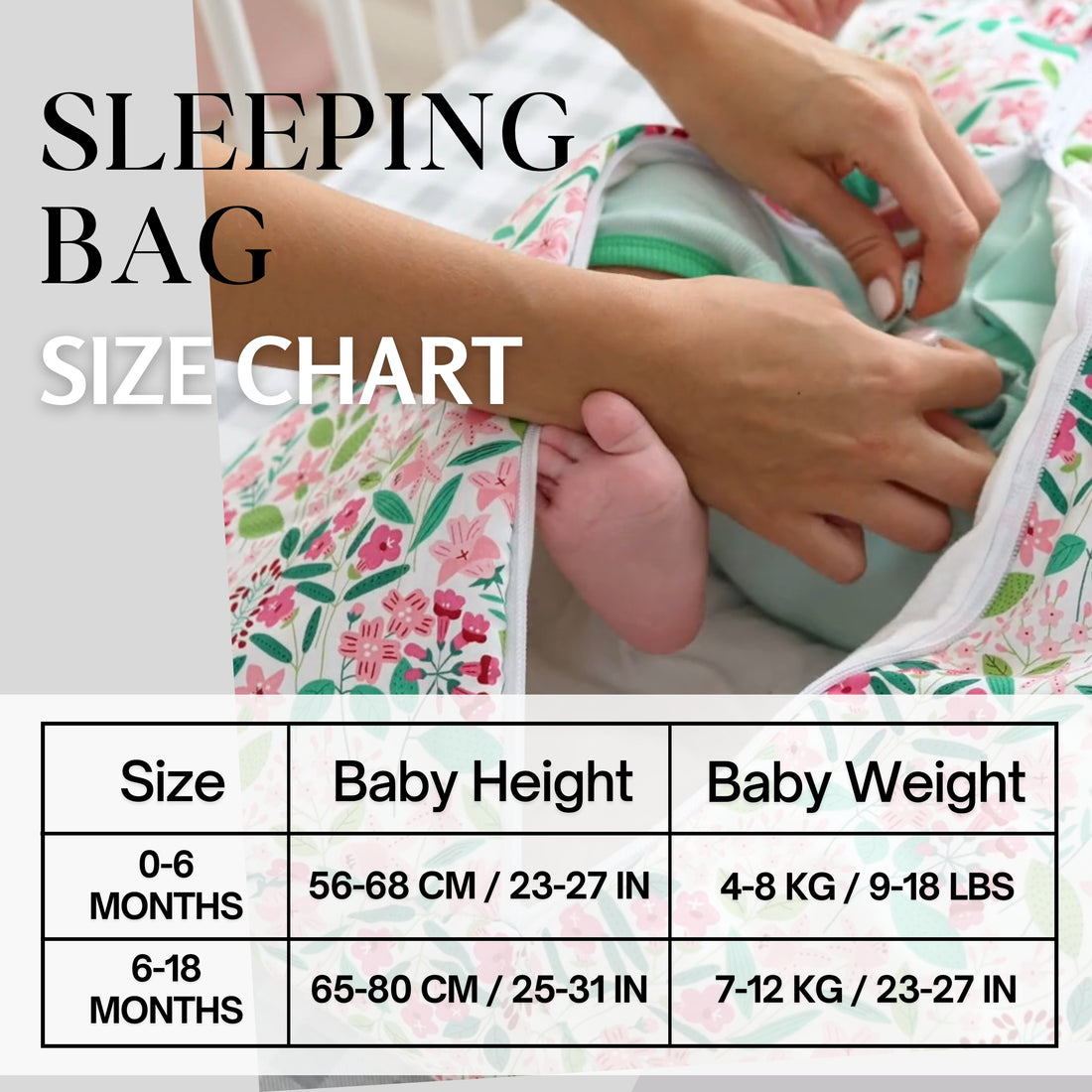 Baby Sleeping Bag by Bisoo - 2.5 TOG - 100% Cotton - Adjustable 0–6m / 6–18m