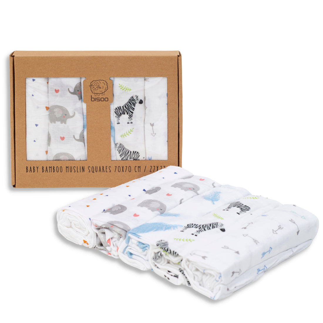 Bisoo Baby Muslin Squares | Ultra Soft Bamboo & Cotton | 70x70cm | Your Everyday Lifesaver