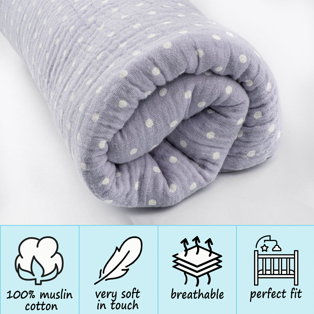 Muslin Essentials for Cribs & Prams | Fitted Sheets, Blanket & Pillow Set
