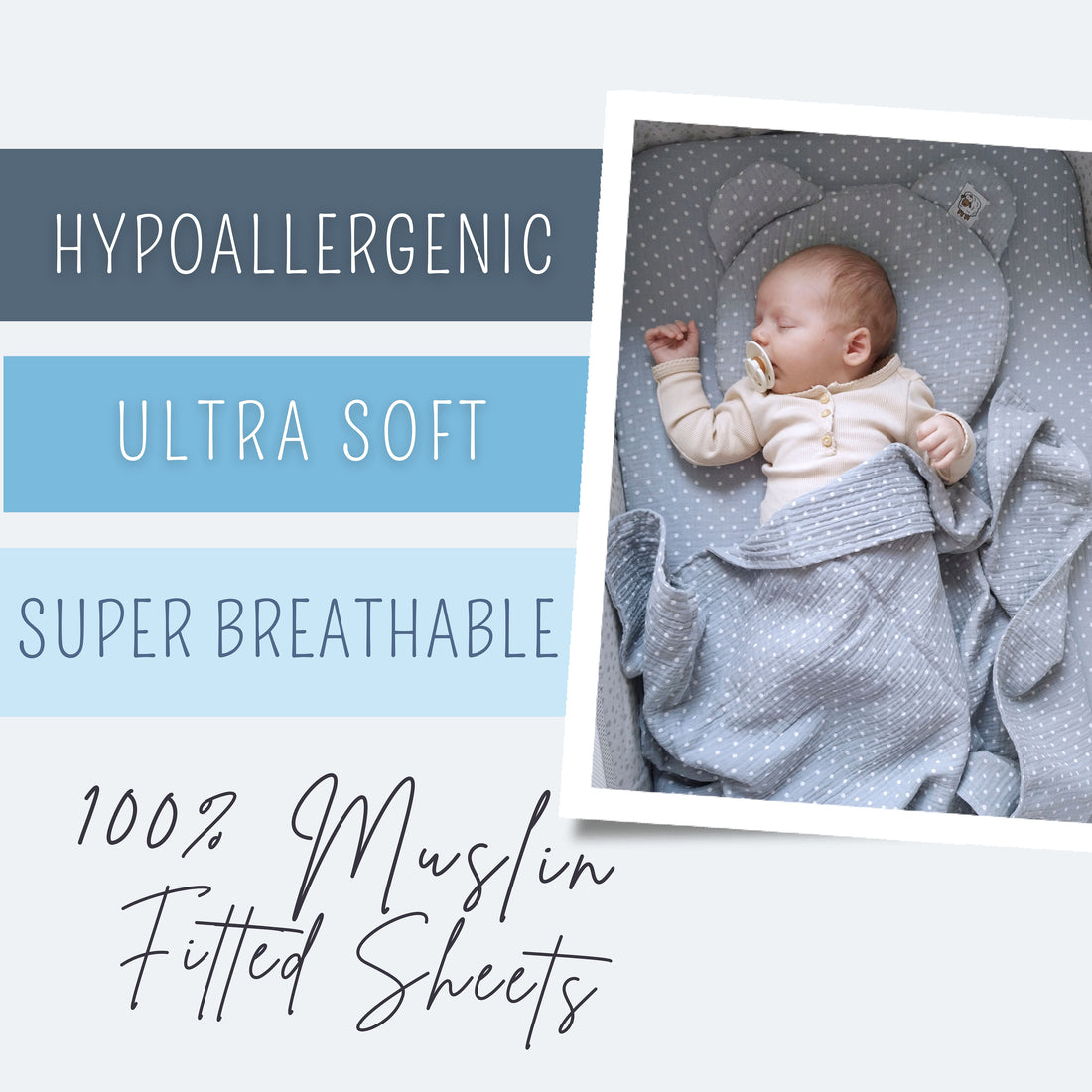 Muslin Essentials for Cribs & Prams | Fitted Sheets, Blanket & Pillow Set