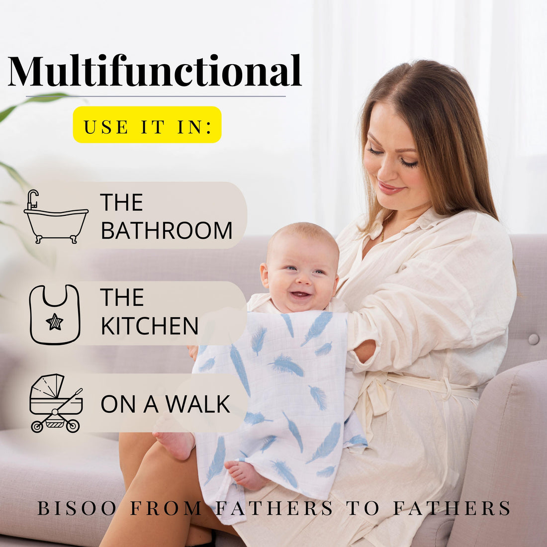 Bisoo Baby Muslin Squares | Ultra Soft Bamboo & Cotton | 70x70cm | Your Everyday Lifesaver