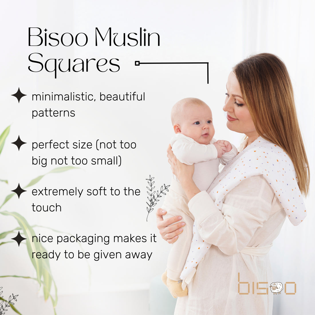Bisoo Baby Muslin Squares | Ultra Soft Bamboo & Cotton | 70x70cm | Your Everyday Lifesaver