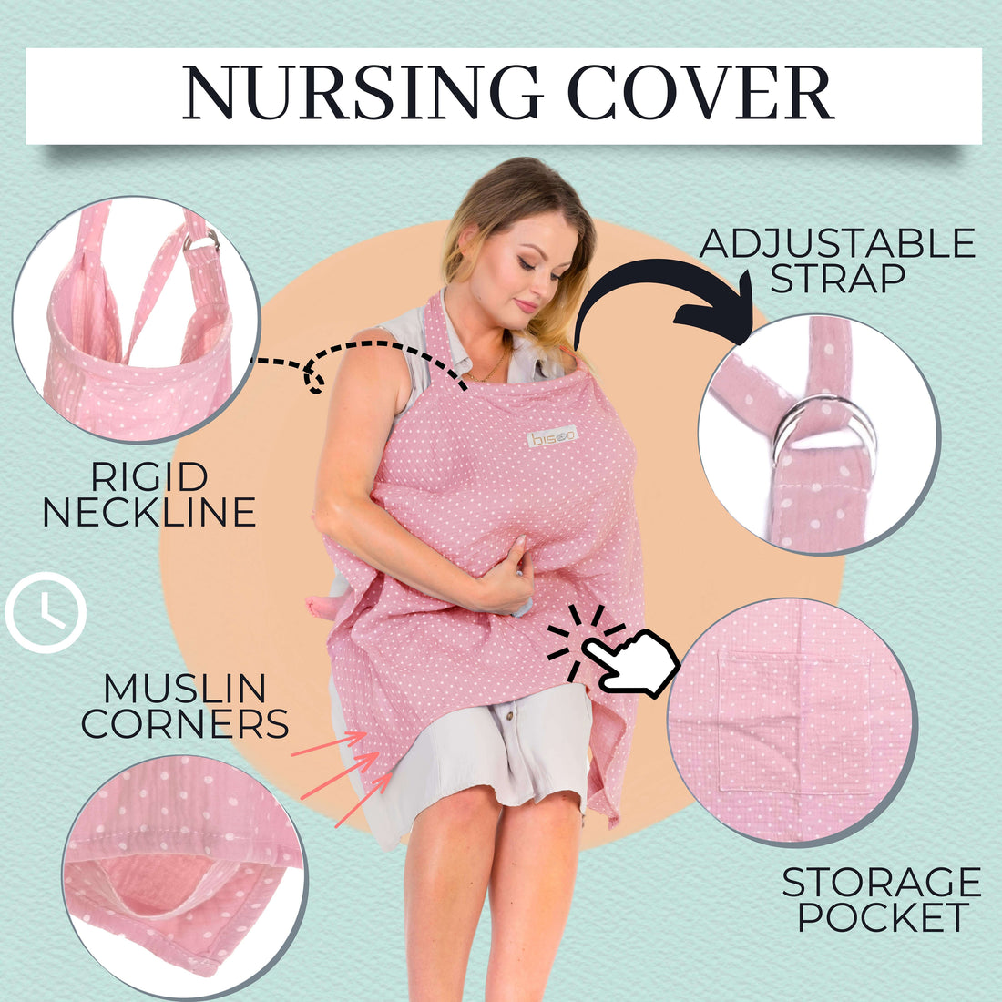 Nursing Cover by Bisoo - 100% Cotton Muslin | Lightweight, Adjustable & Breathable