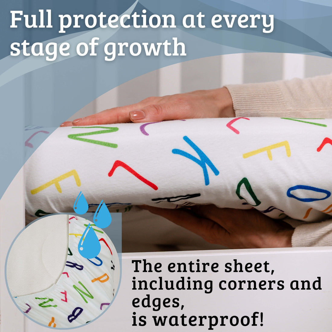 Baby sleeping peacefully on The Magic Sheet waterproof fitted crib sheet