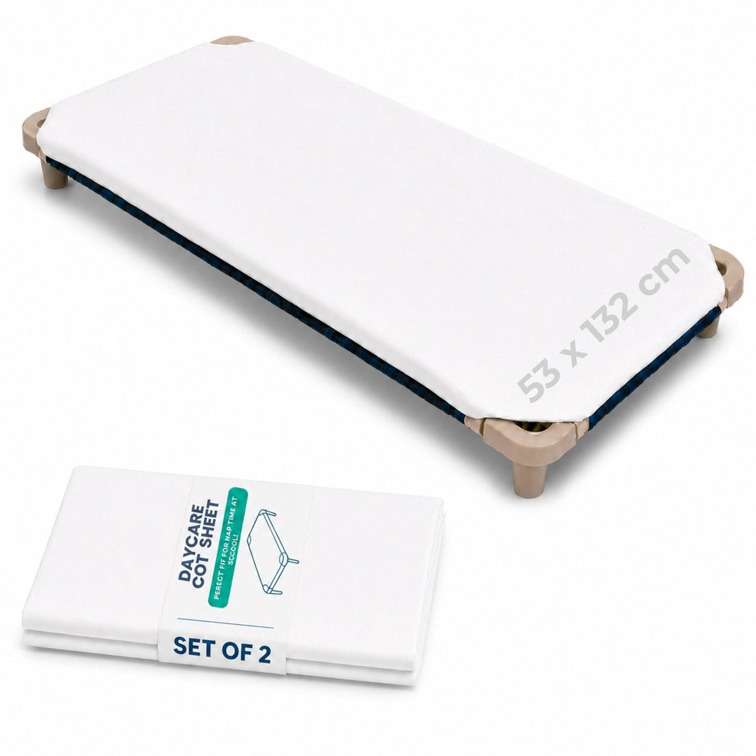 Sábana hamaca guardería Bisoo 53x132 cm, Blanco, Set de 2