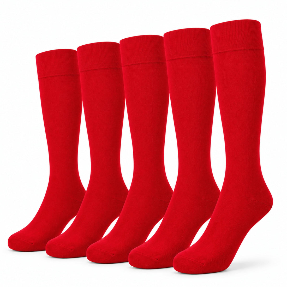 Calcetines escolares altos hasta la rodilla Bisoo rojos, pack de 5 pares