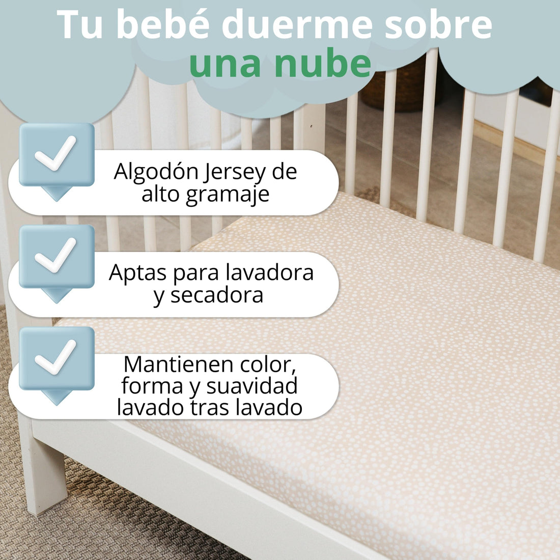 Mommybelly 2 sábanas bajeras + protector, Beige
