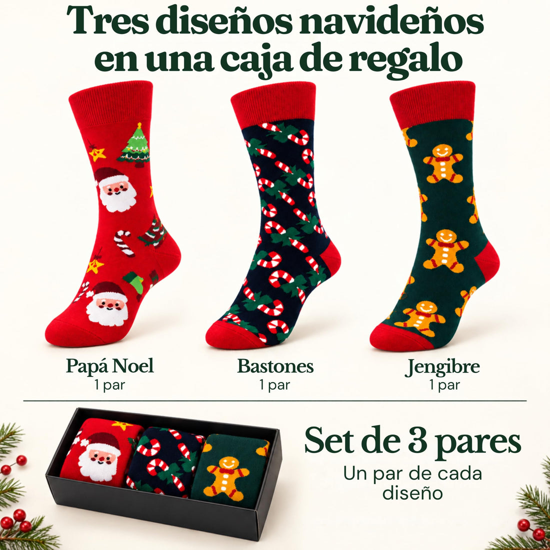 Calcetines de Navidad Belmore, Set de 3 (un par de cada)