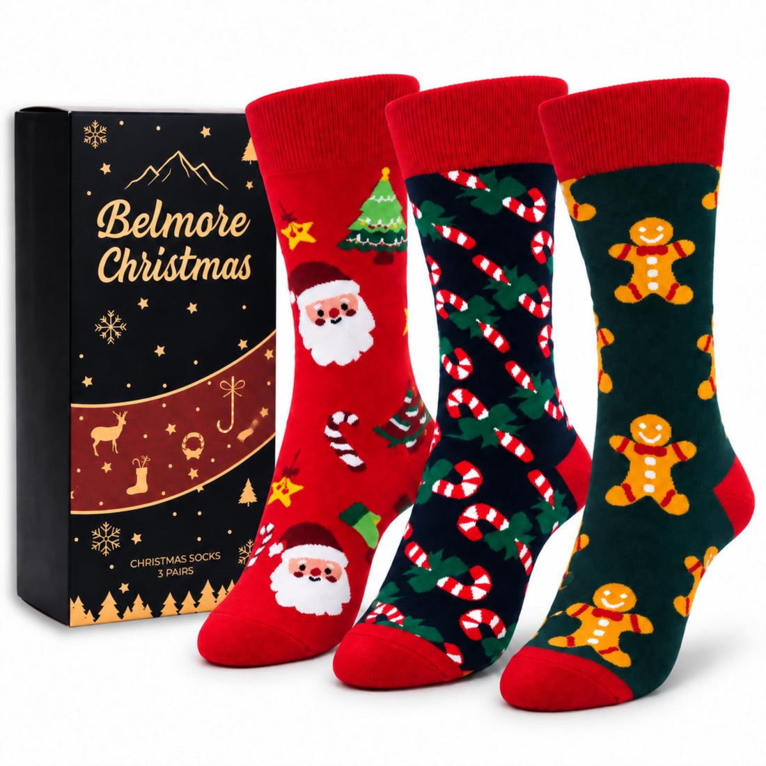 Calcetines de Navidad Belmore, Set de 3 (un par de cada)