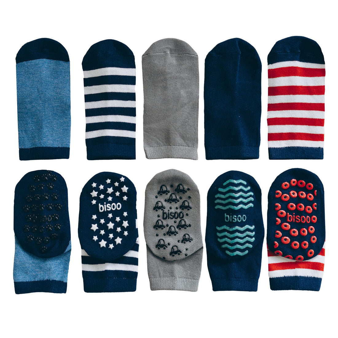Calcetines antideslizantes Bisoo, set de 5 pares, Dinosaurios