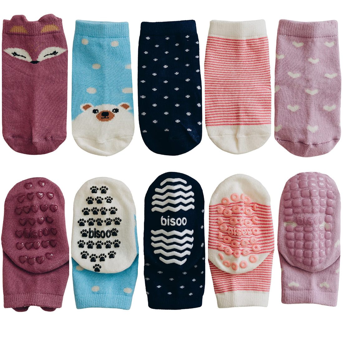 Calcetines antideslizantes Bisoo, set de 5 pares, Unicornios