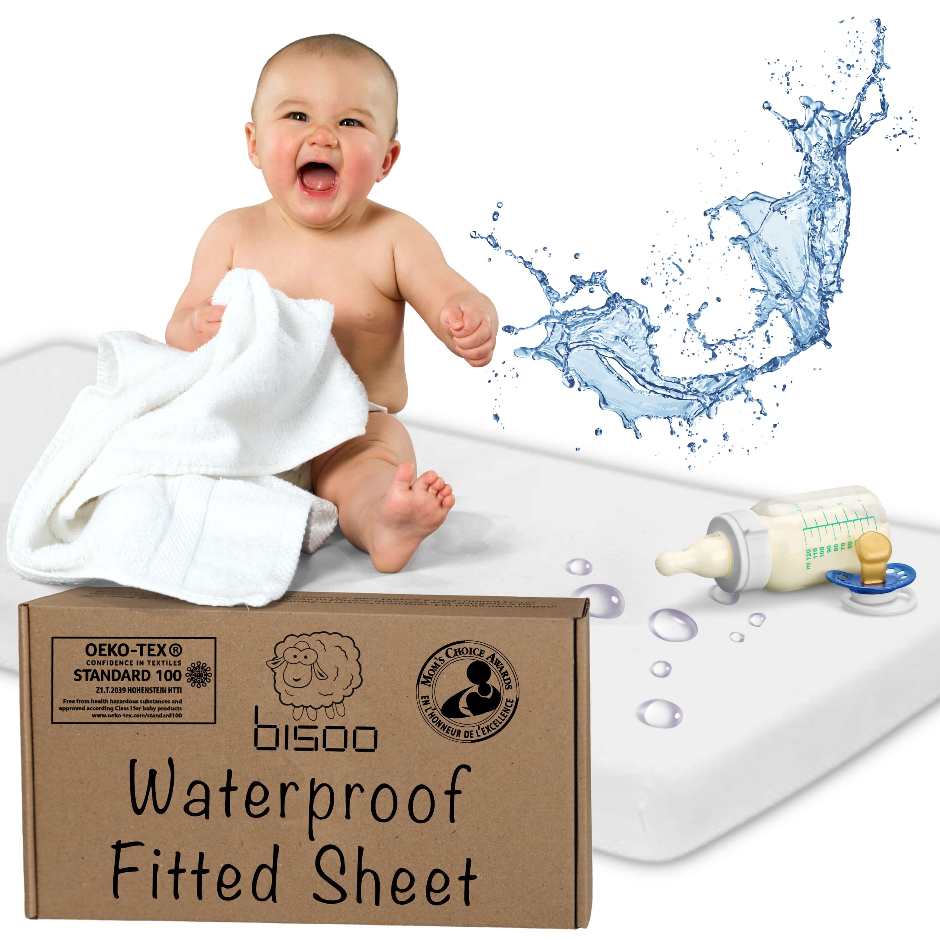 Baby sleeping peacefully on The Magic Sheet waterproof fitted crib sheet